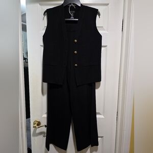 Tahari Black Pantsuit with Gold Buttons